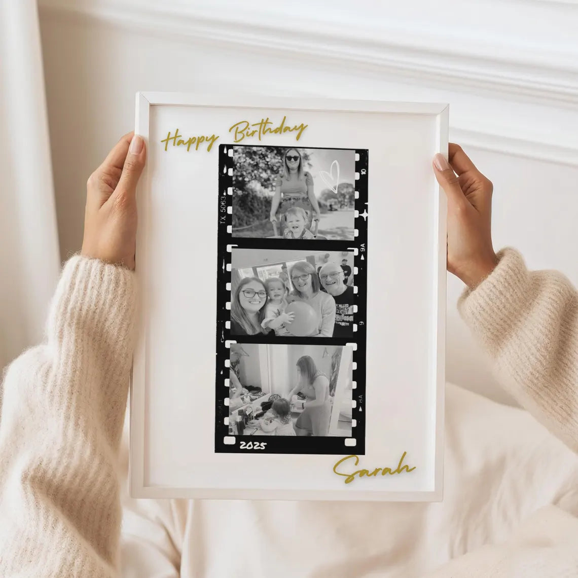 Personalised Happy Birthday Signature Print, Birthday Gift Colleague, Signable Birthday Art, Milestone Photo Family Gift, Customisable Print
