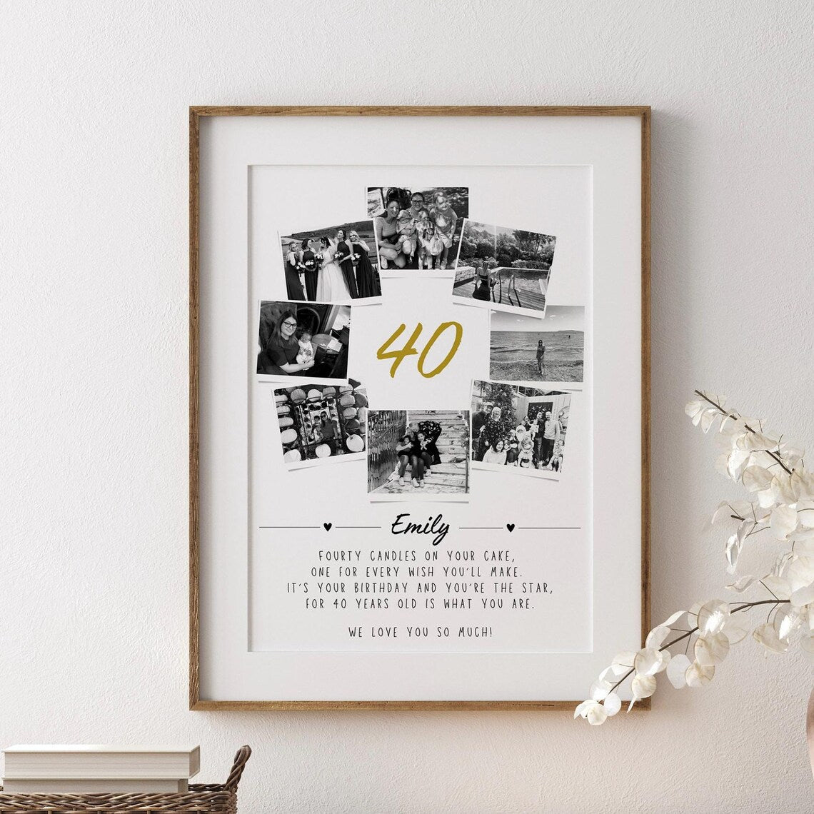 Personalised 40th Birthday Photo Collage, 40th Celebration Gift, 40th Milestone Wall Art, Polaroid Photo Decor, Unique 40 Gift Daughter Son