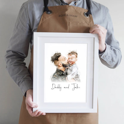 Personalised Father's Day Dad Portrait From Photo, Watercolour Daddy Painting Gift From Daughter Son Wife