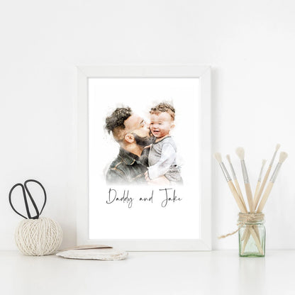 Personalised Father's Day Dad Portrait From Photo, Watercolour Daddy Painting Gift From Daughter Son Wife