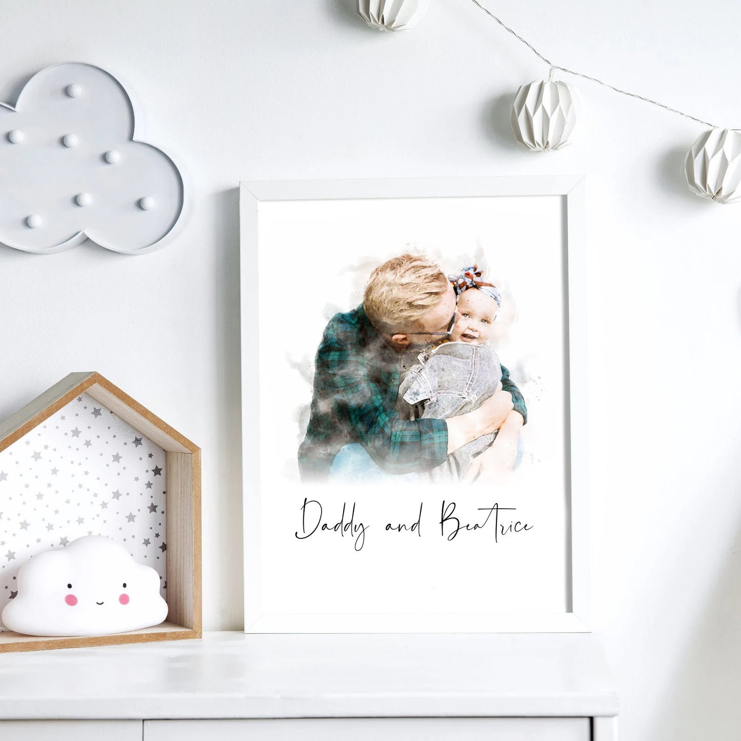 Personalised Father's Day Dad Portrait From Photo, Watercolour Daddy Painting Gift From Daughter Son Wife