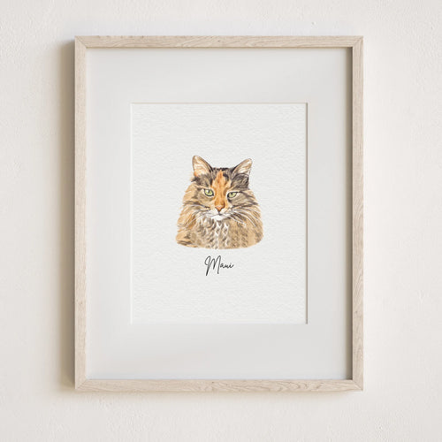 Personalised Cat Memorial Gift - Watercolour Cat Portrait From Photo - Canvas, Framed, Prints