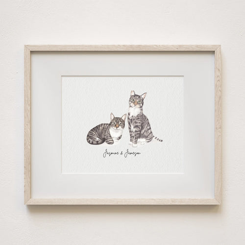 Personalised Cat Memorial Gift - Watercolour Cat Portrait From Photo - Canvas, Framed, Prints