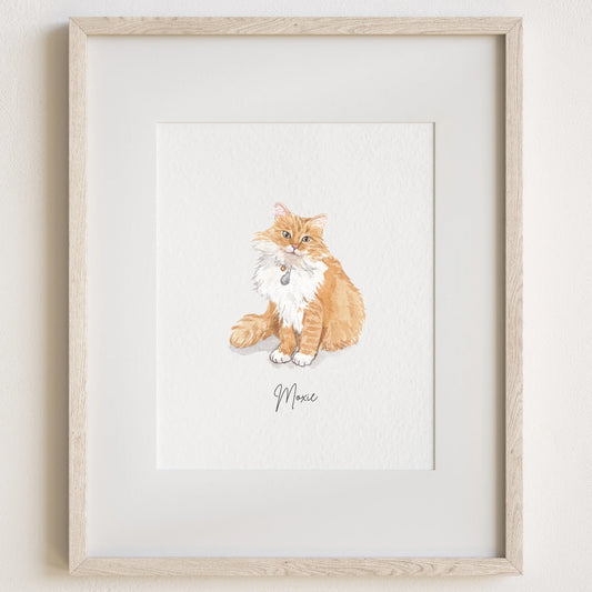 Personalised Cat Memorial Gift - Watercolour Cat Portrait From Photo - Canvas, Framed, Prints