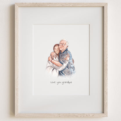 Personalised Father's Day Family Portrait From Photo, Watercolour Painting Gift for Dad Daddy Grandad