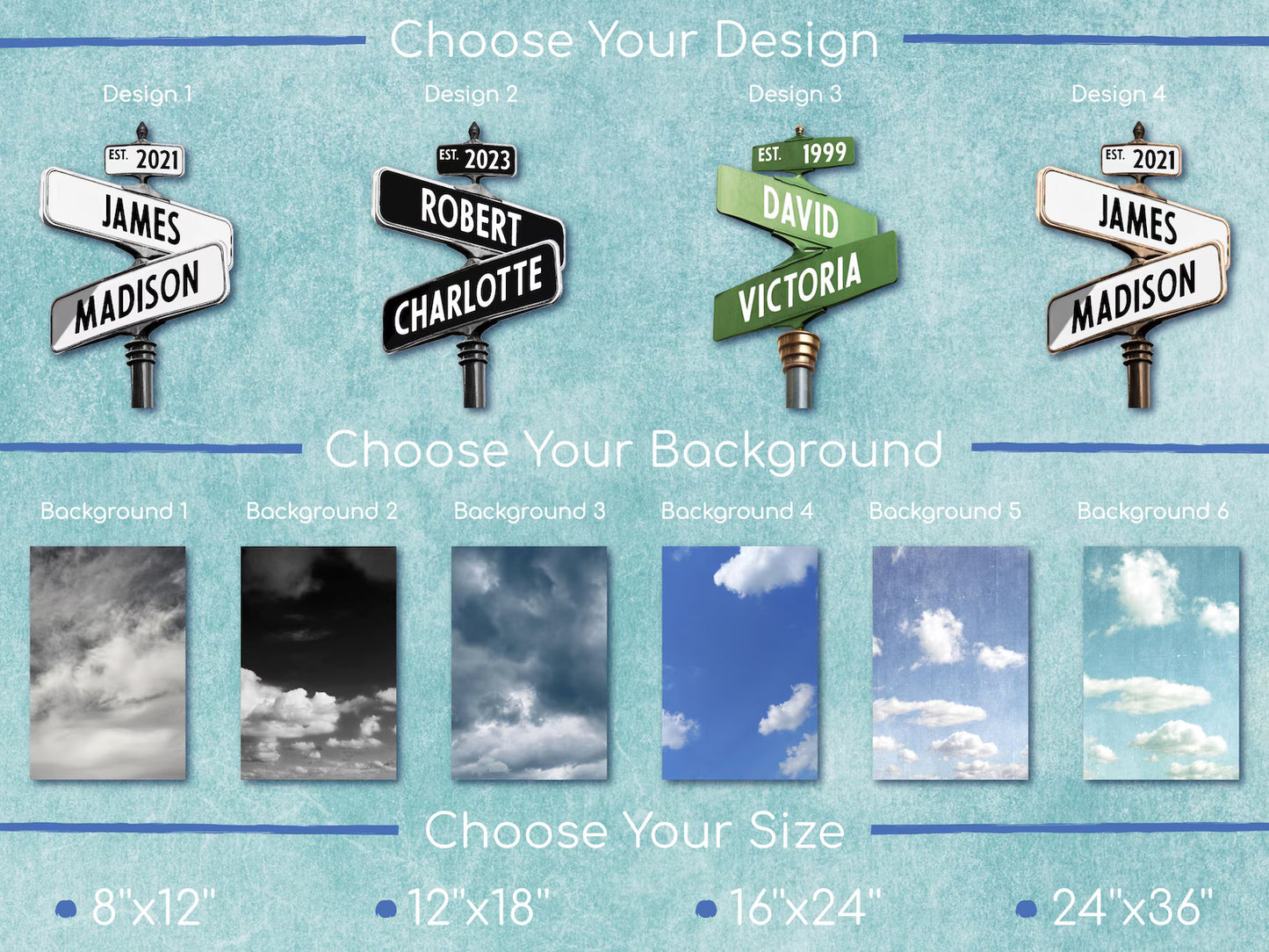 Personalised Street Sign Print From Names - Custom Vintage Couple Canvas - Wedding Anniversary Gift