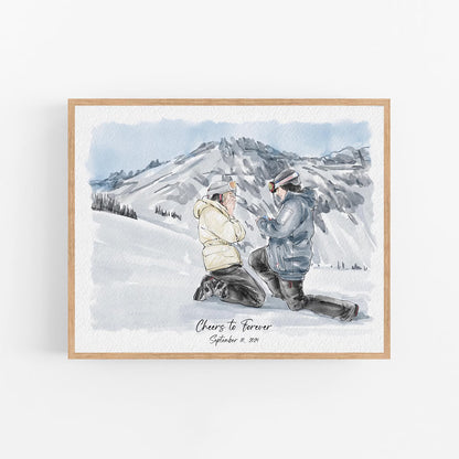 Personalised Engagement Portrait From Photo - Custom Watercolour Proposal Painting - Couple Anniversary Gift for Fiance