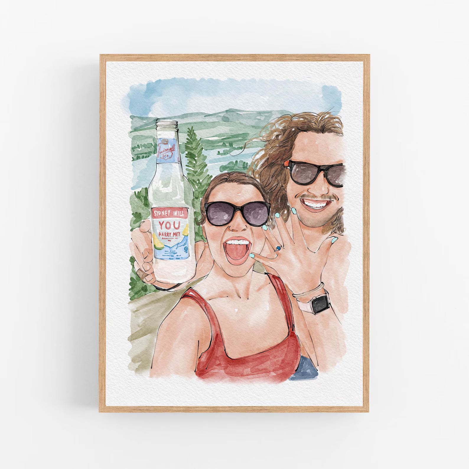 Personalised Engagement Portrait From Photo - Custom Watercolour Proposal Painting - Couple Anniversary Gift for Fiance
