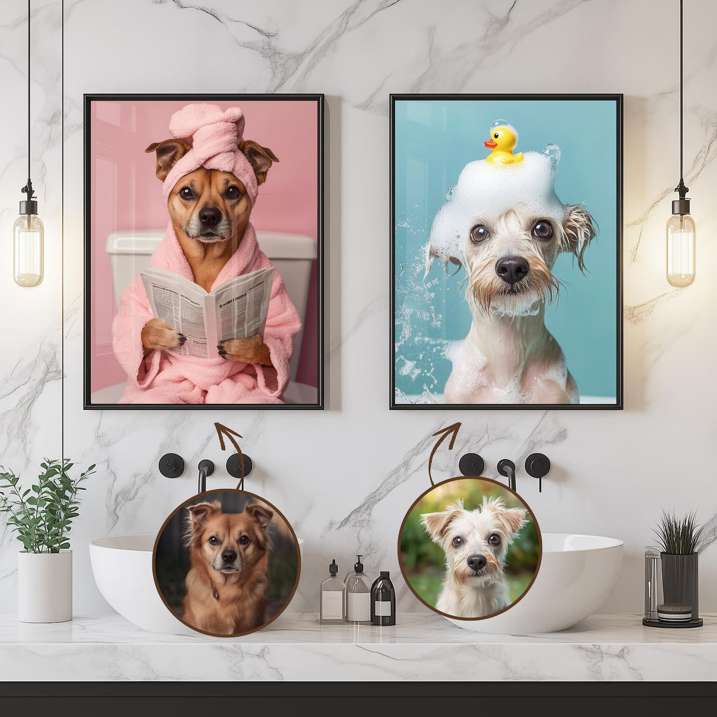 Personalised Funny Bathroom Dog Print From Photo - Dog on Toilet Art - Custom Pet Portrait - Dog Dad Gift