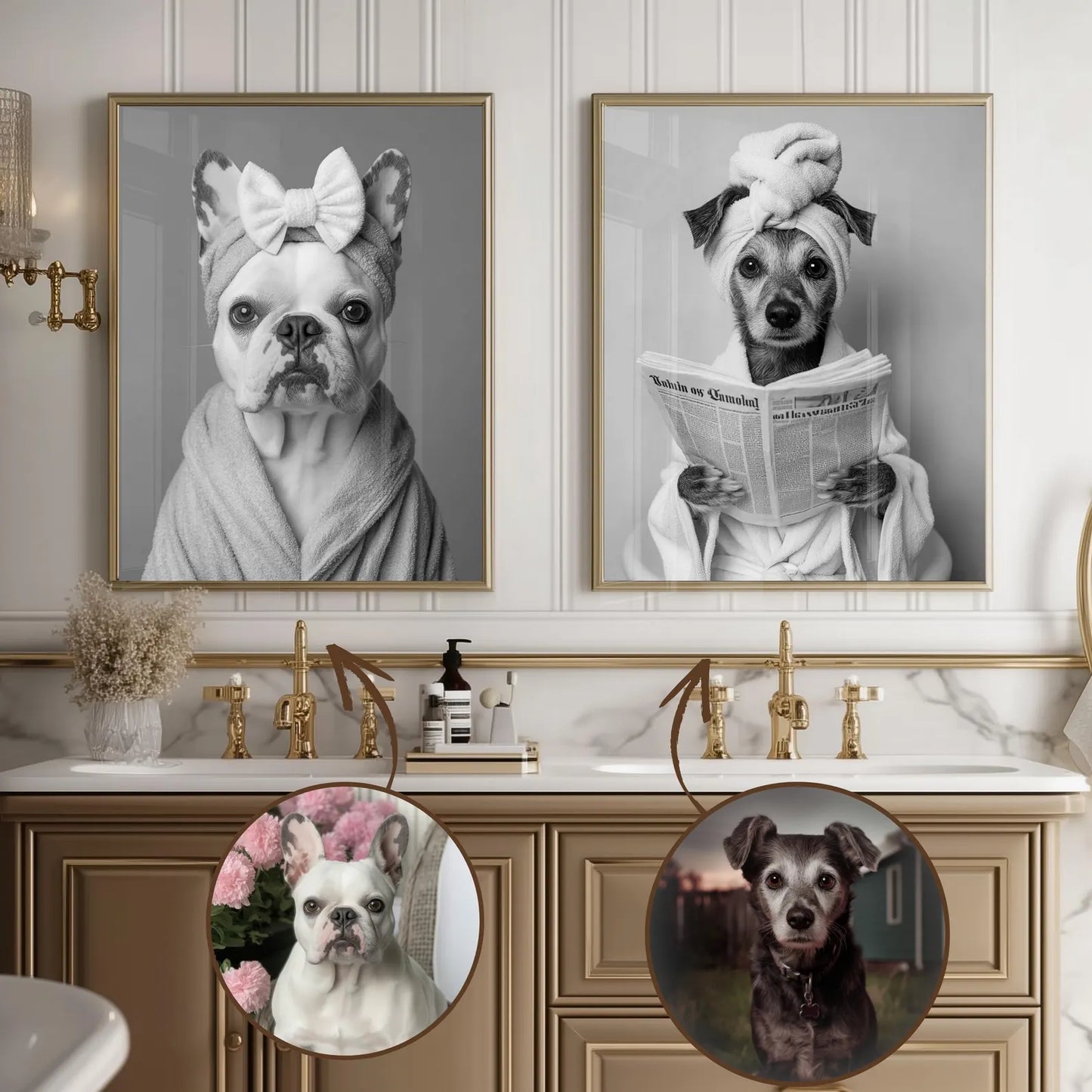 Personalised Funny Bathroom Dog Print From Photo - Dog on Toilet Art - Custom Pet Portrait - Dog Dad Gift