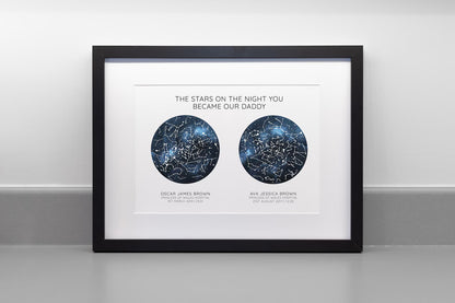 Personalised Father's Day Star Map Print, Night You Became Dad Daddy Grandad, First Fathers Day Gift