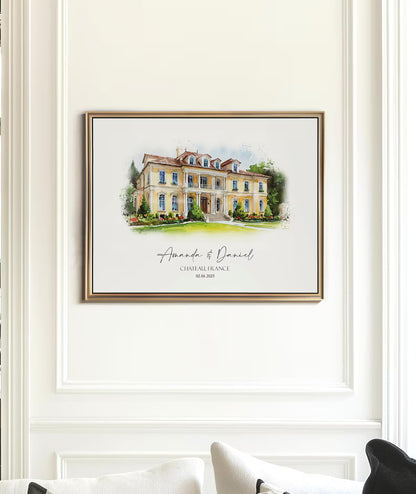 Personalised Wedding Venue Watercolour Portrait From Photo | First Date & Anniversary Gift | Custom Canvas or Framed