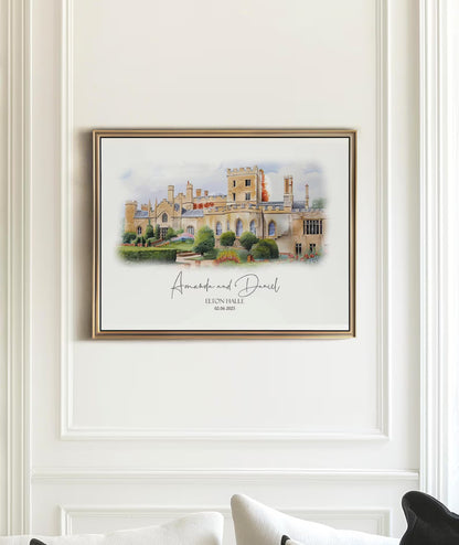 Personalised Wedding Venue Watercolour Portrait From Photo | First Date & Anniversary Gift | Custom Canvas or Framed