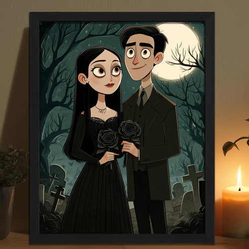Personalised Gothic Couple Portrait From Photo - Custom Dark Family Illustration Canvas - Halloween Anniversary Gift