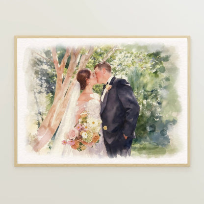 Personalised Wedding Portrait From Photo - Custom Watercolour Couple Painting - Bride and Groom Anniversary Gift