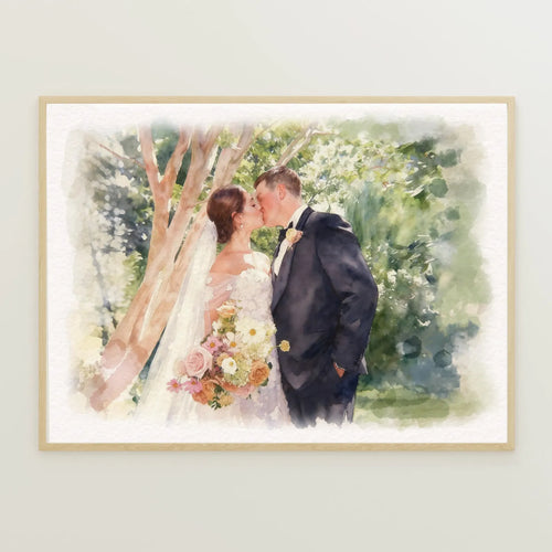 Personalised Wedding Portrait From Photo - Custom Watercolour Couple Painting - Bride and Groom Anniversary Gift