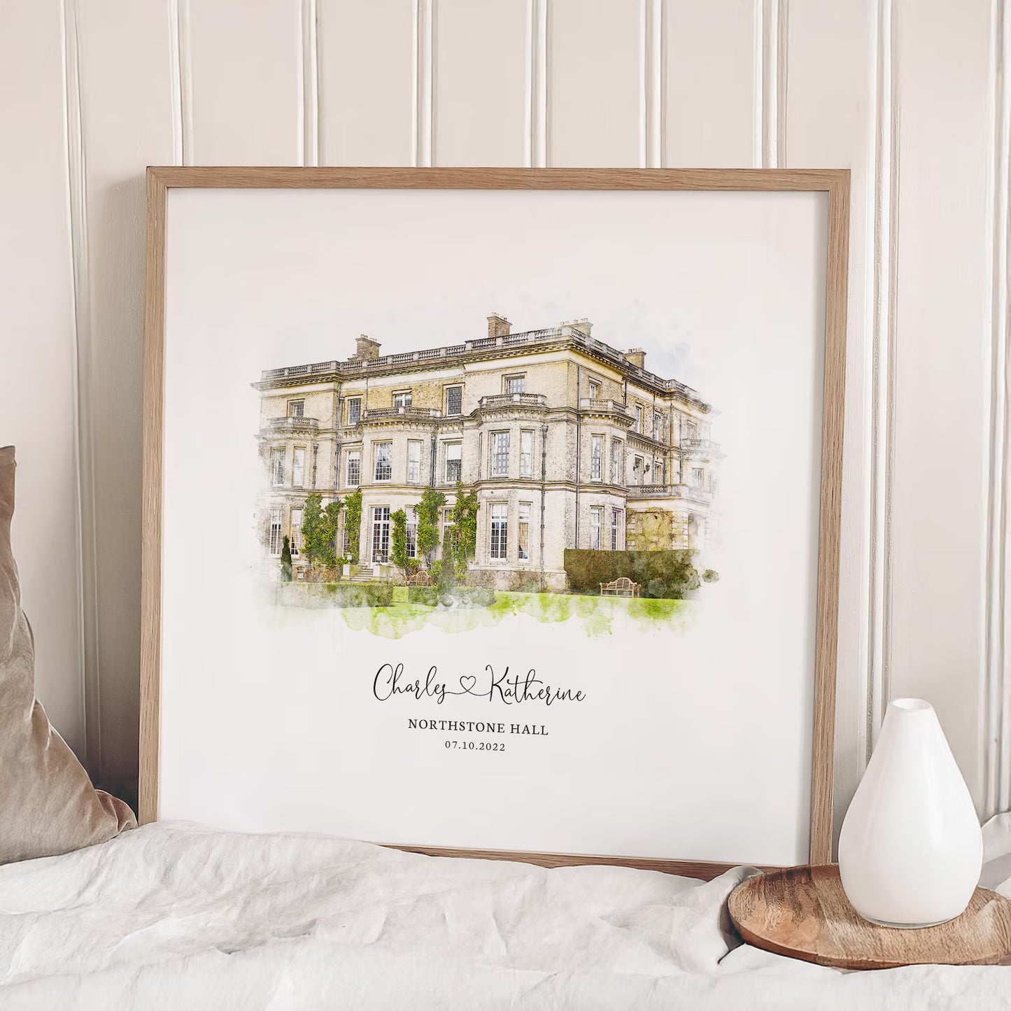 Personalised Wedding Venue Watercolour Portrait From Photo | First Date & Anniversary Gift | Custom Canvas or Framed
