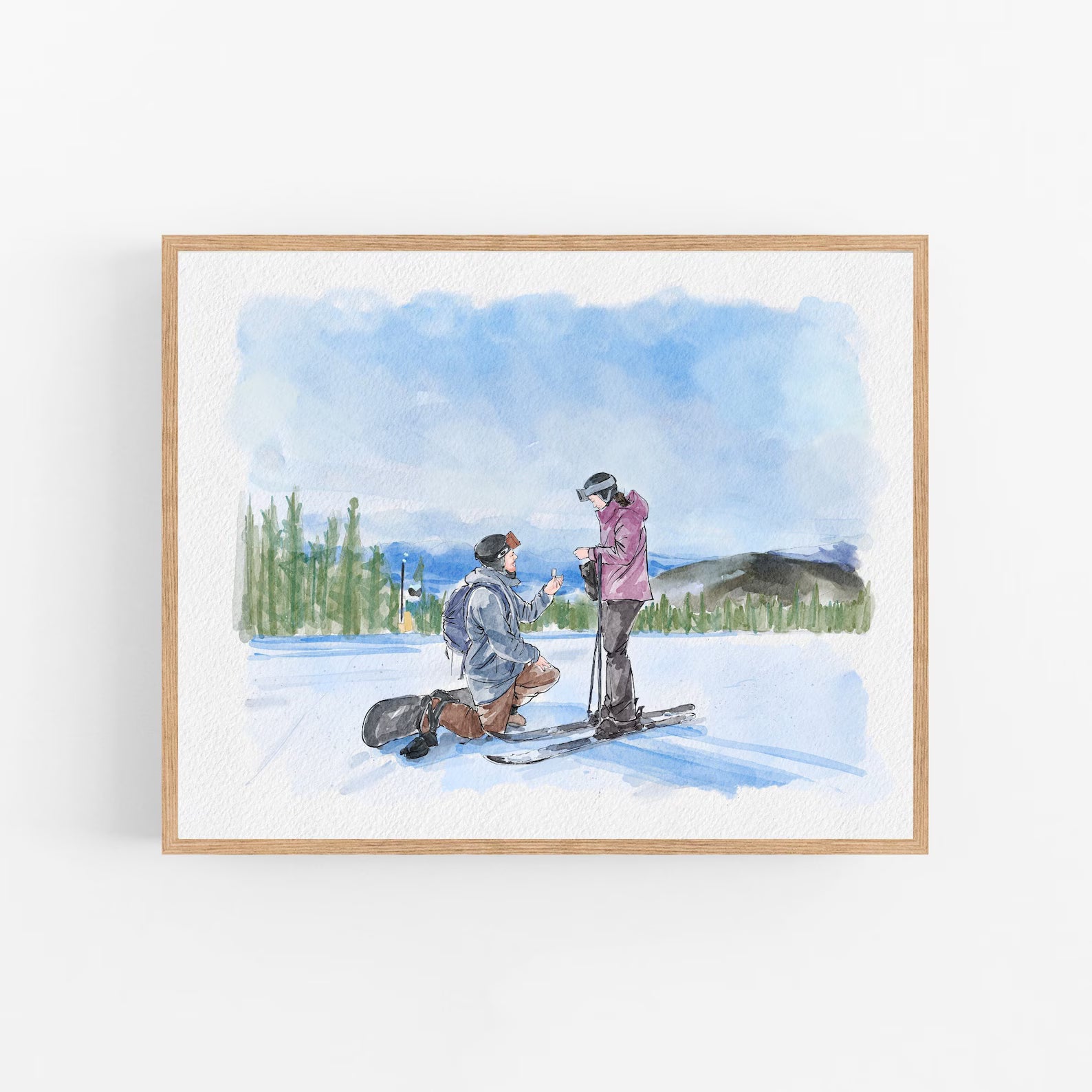 Personalised Engagement Portrait From Photo - Custom Watercolour Proposal Painting - Couple Anniversary Gift for Fiance