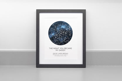Personalised Father's Day Star Map Print, Night You Became Dad Daddy Grandad, First Fathers Day Gift