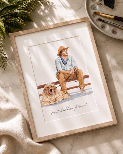 Personalised Father's Day Family Portrait From Photo, Watercolour Painting Gift for Dad Daddy Grandad