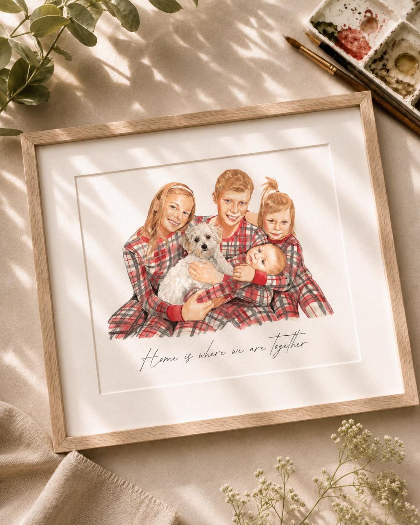 Personalised Father's Day Family Portrait From Photo, Watercolour Painting Gift for Dad Daddy Grandad