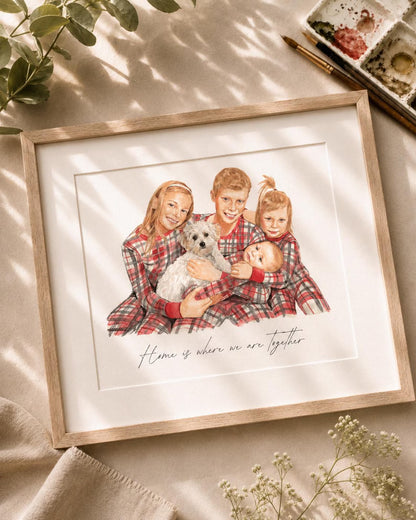 Personalised Father's Day Family Portrait From Photo, Watercolour Painting Gift for Dad Daddy Grandad
