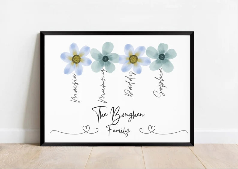 Personalised Family Flower Print, Family Portrait Gift, Birthday Flower Print, Our Family Wall Art, Friendship Print, Mum Christmas Gift
