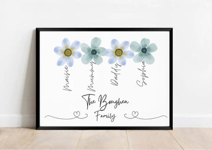 Personalised Family Flower Print, Family Portrait Gift, Birthday Flower Print, Our Family Wall Art, Friendship Print, Mum Christmas Gift