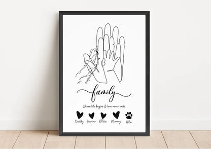 Personalised Family Hands Gift, Baby and Puppy Gift, Family Hands Baby Shower Gift New Baby, Newborn Family Hand Prints, Baby Shower Gift