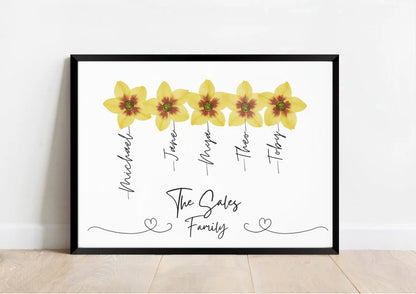 Personalised Family Flower Print, Family Portrait Gift, Birthday Flower Print, Our Family Wall Art, Friendship Print, Mum Christmas Gift
