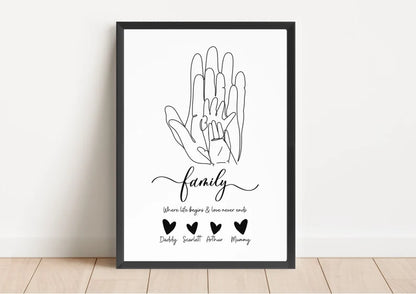 Personalised Family Hands Gift, Baby and Puppy Gift, Family Hands Baby Shower Gift New Baby, Newborn Family Hand Prints, Baby Shower Gift
