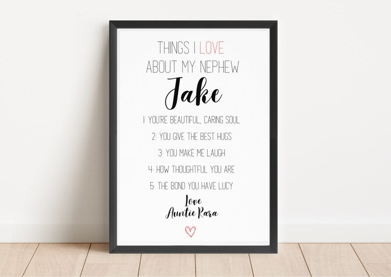 Custom Nephew Gift Print, Gift from Auntie to Nephew, Nephew Birthday Gift, Personalised Print for Godson, Personalised Nephew Gift