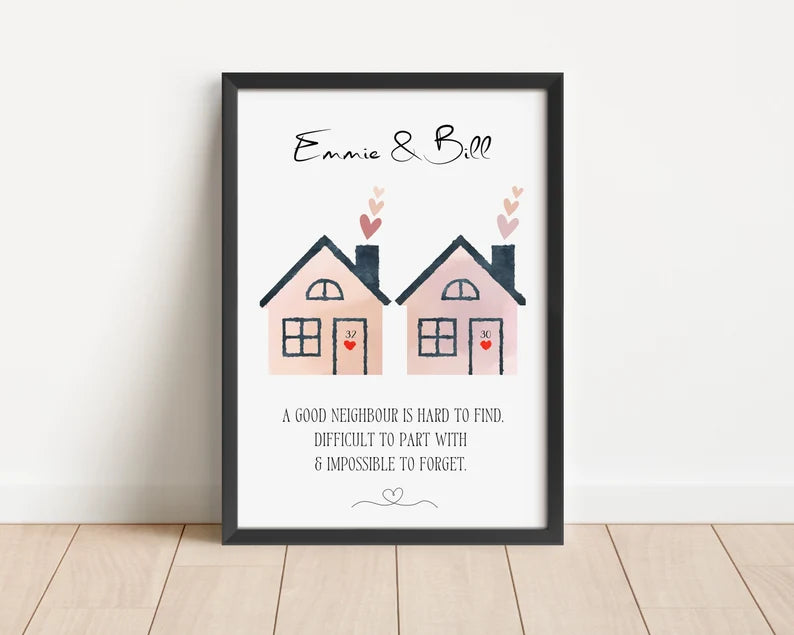 Personalised Neighbours Leaving Gift, Custom Thank You Gift for Neighbours, New Home Gift, Neighbours Letterbox Gift, Watercolour Moving Art