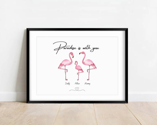 Personalised Family Flamingo Print, Custom Character Gift, New Family Animal, Watercolour Flamingo Decor, New Home Present, Pink Flamingo