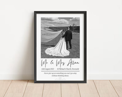 Personalised Wedding Photo Print, Just Married Wedding Keepsake, Wedding Day Photo, Wedding Gift, Post Honeymoon Gift Anniversary Gift Idea