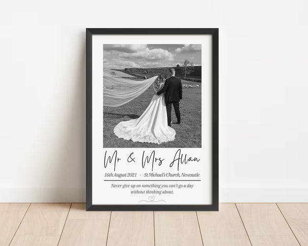 Personalised Wedding Photo Print, Just Married Wedding Keepsake, Wedding Day Photo, Wedding Gift, Post Honeymoon Gift Anniversary Gift Idea