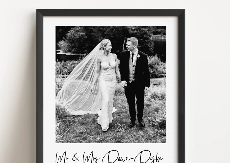 Personalised Wedding Photo Print, Just Married Wedding Keepsake, Wedding Day Photo, Wedding Gift, Post Honeymoon Gift Anniversary Gift Idea