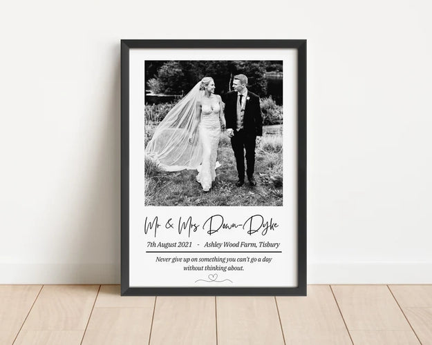 Personalised Wedding Photo Print, Just Married Wedding Keepsake, Wedding Day Photo, Wedding Gift, Post Honeymoon Gift Anniversary Gift Idea