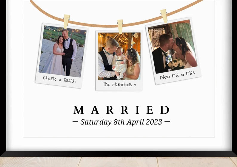 Wedding Photo Polaroid Print, Mothers Day Gift Wife, Just Married Wedding Photo, Personalised Wedding Wall art, Newlywed Gift, Milestone