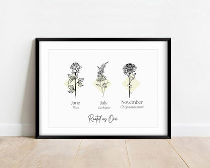 Personalised Birth Flower Gift Print, Birth Month Floral Art, Mum Gift for Her, Baby Shower, Month of Birth Flower, Botanical Print Month