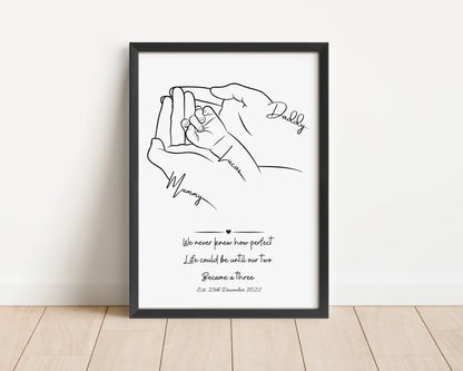 Personalised Family Poster, Birth Present Gift, First Baby Gift, New Family Present, Minimalist Line Art Print, Baby Shower, Newborn Hands