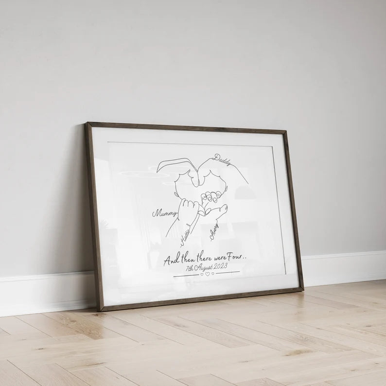 Personalised New Baby Print, Second Newborn Gift Mum, Family of Four Art, New Family, Minimalist Line Art, Two Children, Mum Anniversary
