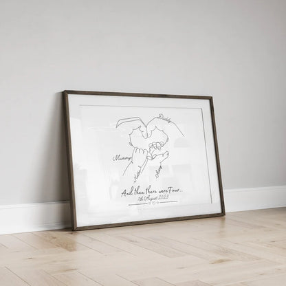 Personalised New Baby Print, Second Newborn Gift Mum, Family of Four Art, New Family, Minimalist Line Art, Two Children, Mum Anniversary