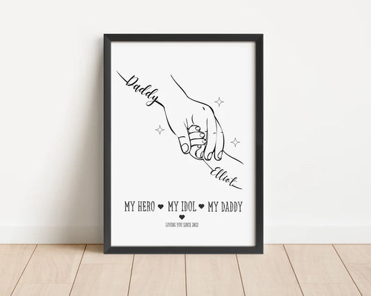 Father's Day Line Art Gift, Daddy Hand Birthday Print, Personalised Children's Hands Gift Frame, Daughter to Dad Gift, New Daddy Baby Gift