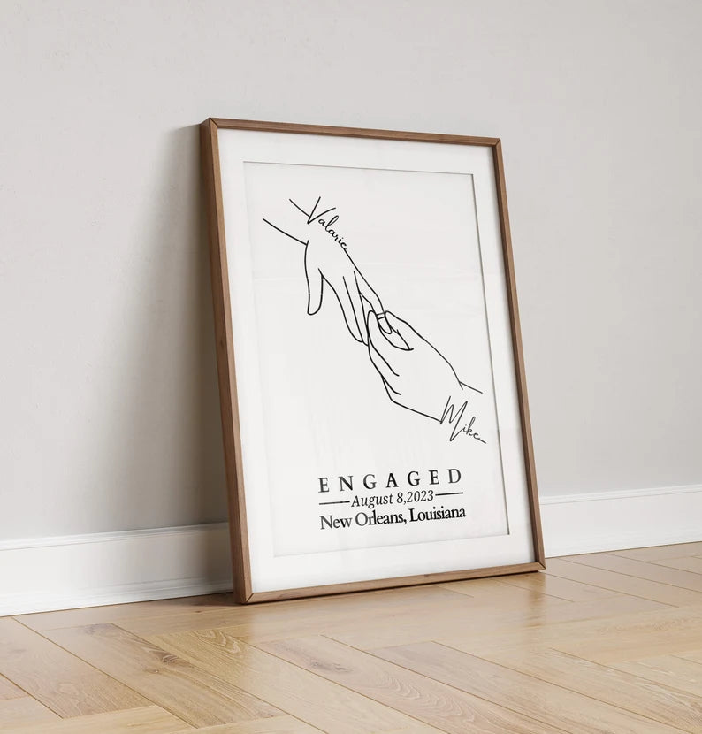 Personalised Engagement Hands Print, Gift for Engaged Couple, Anniversary Keepsake Present Fiancé, Custom Engagement Present for Friend