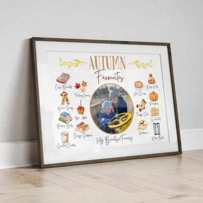 Autumn Photo Gift Print, Autumn Favourites, Family Gift Print, Personalised Fall Poster, Autumnal Decor, Seasonal Wall Art, Watercolour Art