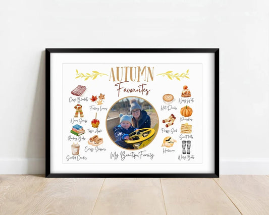Autumn Photo Gift Print, Autumn Favourites, Family Gift Print, Personalised Fall Poster, Autumnal Decor, Seasonal Wall Art, Watercolour Art