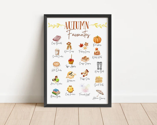 Autumn Photo Gift Print, Autumn Favourites, Family Gift Print, Personalised Fall Poster, Autumnal Decor, Seasonal Wall Art, Watercolour Art