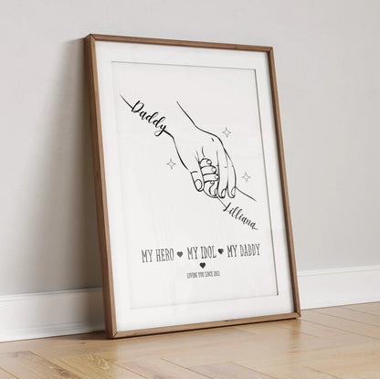 Father's Day Line Art Gift, Daddy Hand Birthday Print, Personalised Children's Hands Gift Frame, Daughter to Dad Gift, New Daddy Baby Gift