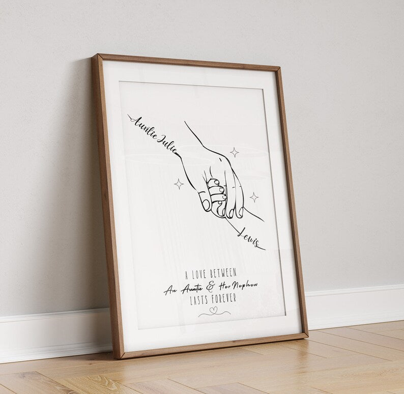 Personalised Auntie Hands Line Art, Holding Hands Gift Print, Aunty Birthday Gift, Aunt Present, Minimalist Line Art, New Aunt Wall Art Gift